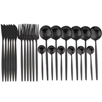 Service de couverts 24 pièces en acier inoxydable noir pour 4 personnes avec couteaux à steak