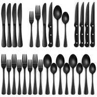 24 Piece Black Stainless Steel Cutlery Set for 4 with Steak Knives