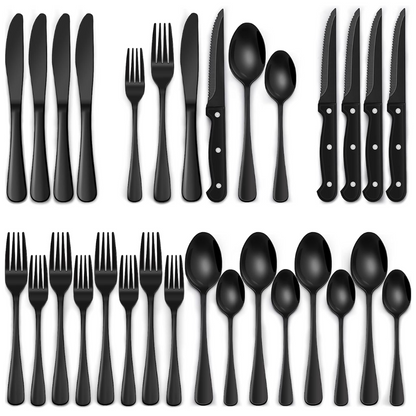 24 Piece Black Stainless Steel Cutlery Set for 4 with Steak Knives