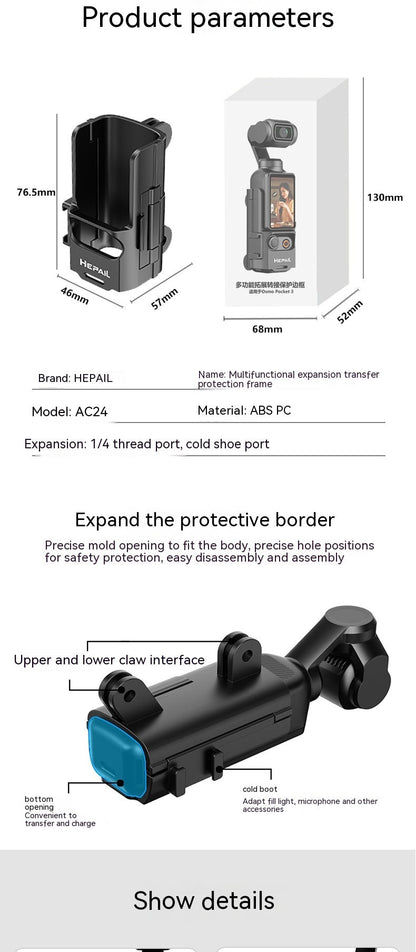 Pocket3 Extension Parts Protection Frame Extension Handle Cold Shoe Adapter Bracket