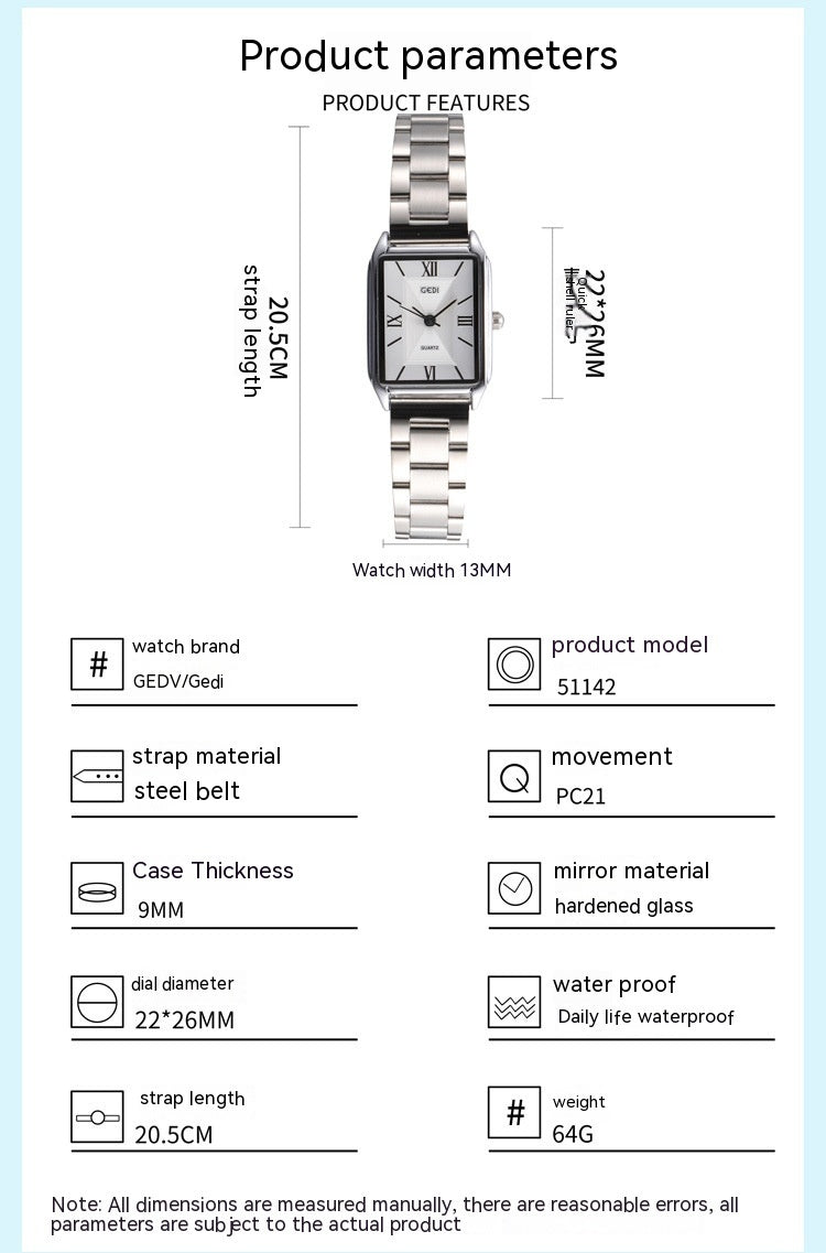 Classic Simple Square Watch – Affordable Luxury Steel Belt