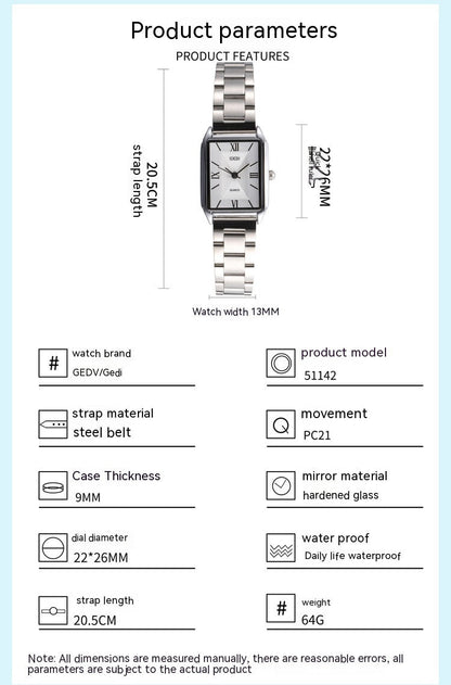 Classic Simple Square Watch – Affordable Luxury Steel Belt