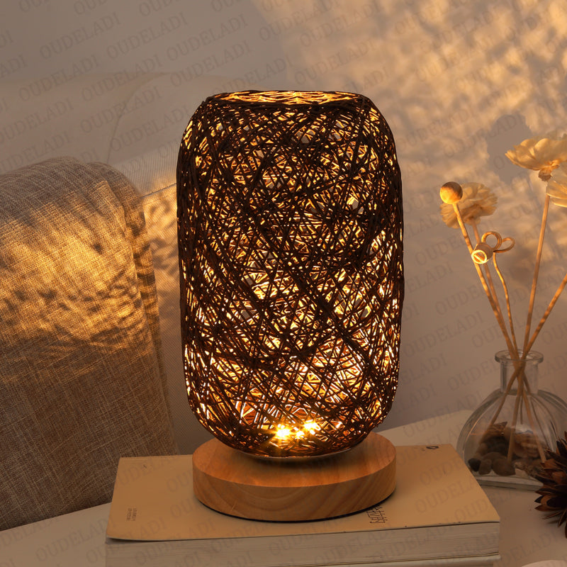 Lampe de table tressée en bois massif rechargeable