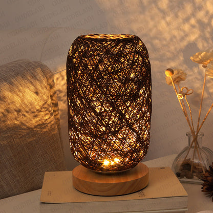 Lampe de table tressée en bois massif rechargeable