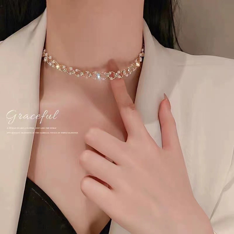 Collier ras-du-cou personnalisé en perles tressées courtes pour femme de style français