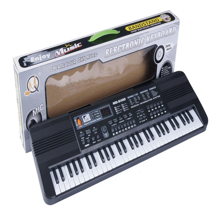 Teclado electrónico de 61 teclas para niños con cable de alimentación USB y micrófono negro