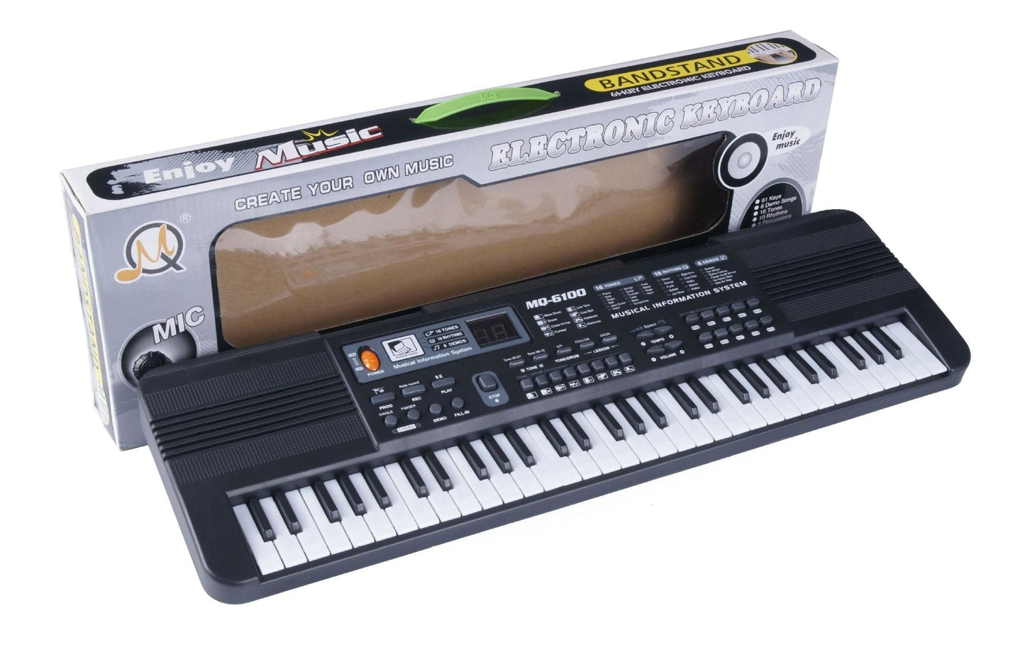 Teclado electrónico de 61 teclas para niños con cable de alimentación USB y micrófono negro