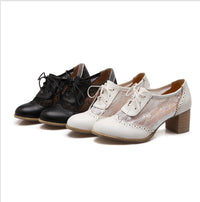 Zapatos de encaje de cabeza gruesa y redonda, zapatos de cuatro estaciones, zapatos de mujer de talla grande, zapatos de mujer
