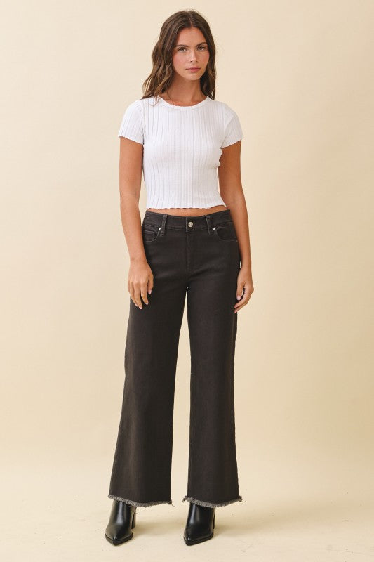 Wide Leg Raw Hem Denim Pants