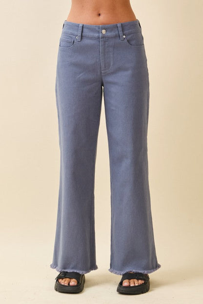 Wide Leg Raw Hem Denim Pants