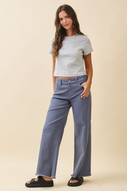 Wide Leg Raw Hem Denim Pants