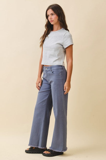 Wide Leg Raw Hem Denim Pants