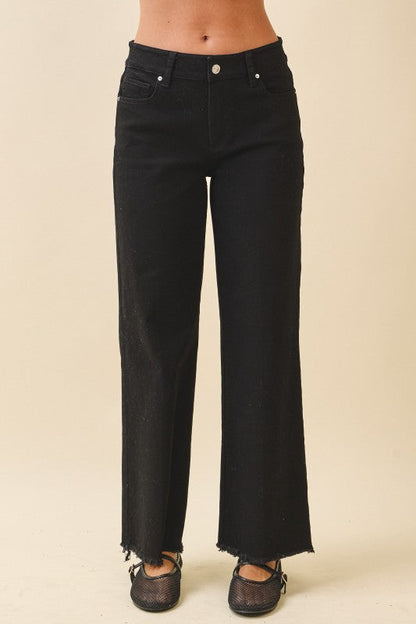 Wide Leg Raw Hem Denim Pants