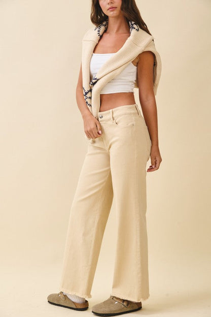 Wide Leg Raw Hem Denim Pants