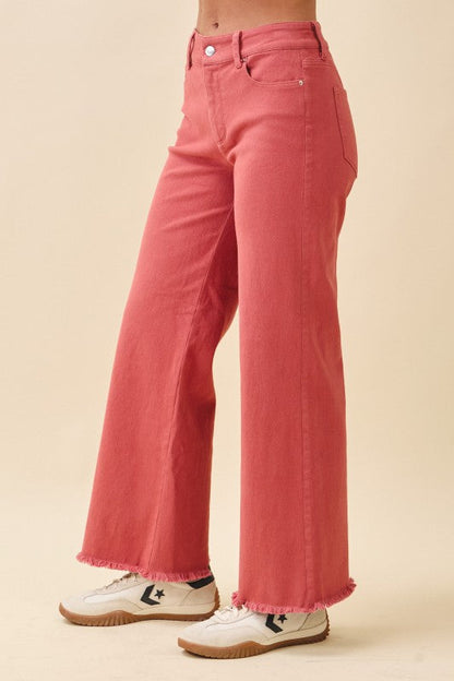 Wide Leg Raw Hem Denim Pants