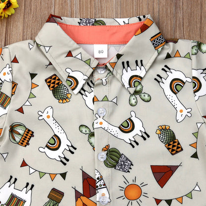 Ensemble chemise imprimée de dessin animé et short de couleur unie pour garçons et filles d'été