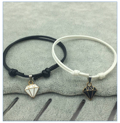 Retro Casual Diamond Red Black Rope Couple Bracelet