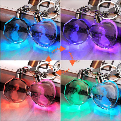 Llavero de cristal K9 con LED intermitente, marco de fotos familiar tallado personalizado, regalos de recuerdo, joyería, llavero de cristal