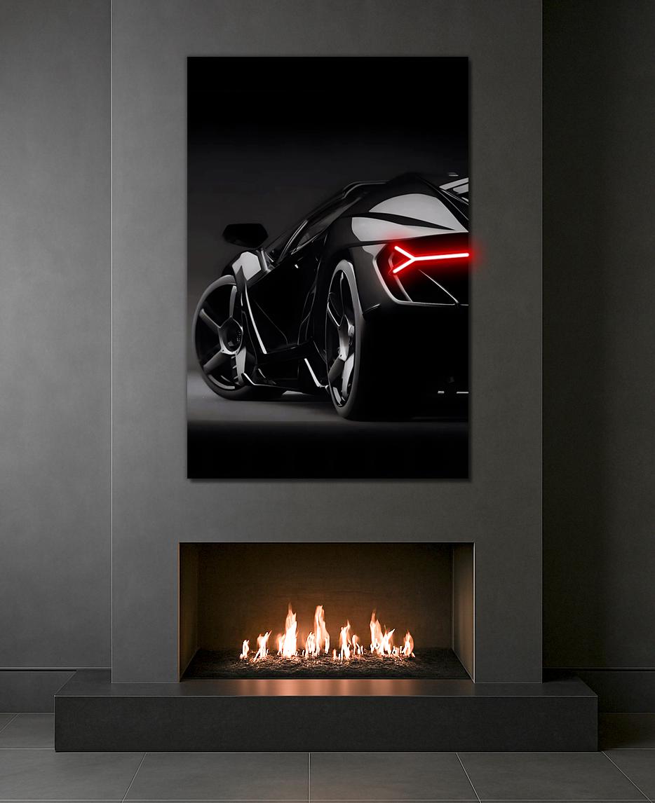 Neon Sports Car Wall Art – UV Printed LED Poster for Garage & Man Cave – Free Remote Control and Shipping