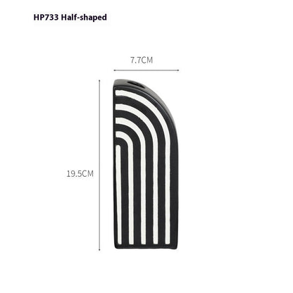 Black And White Striped Ceramic Dried Flower Vase Decorative Art Ornaments