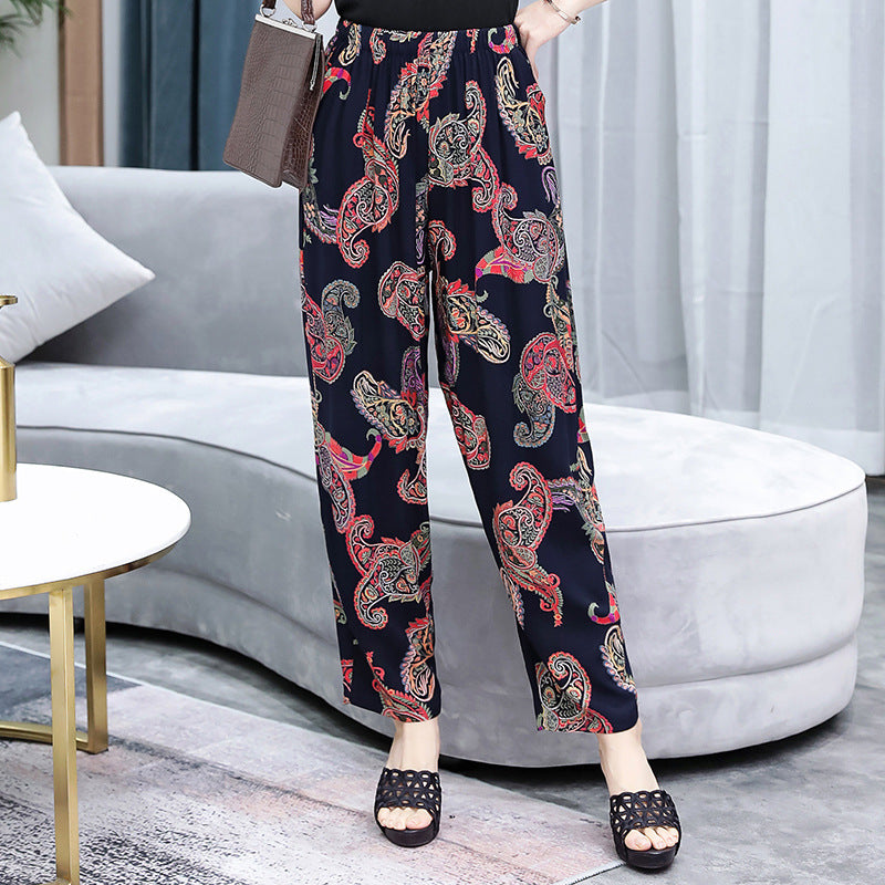 Bloomers en Coton et Lin Fleuris Rouge Vif et Bleu | Pantalon Maternité Grande Taille Respirant Confortable Taille Haute