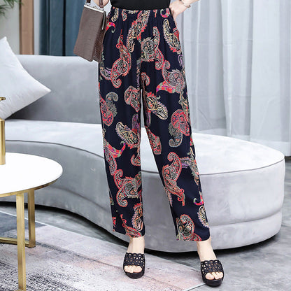 Bloomers en Coton et Lin Fleuris Rouge Vif et Bleu | Pantalon Maternité Grande Taille Respirant Confortable Taille Haute