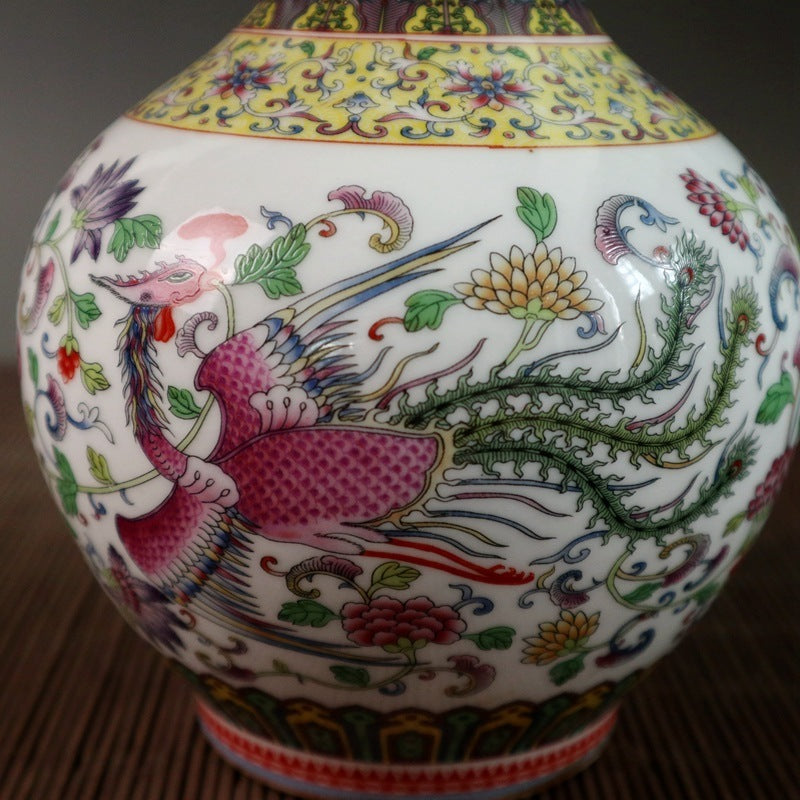 Antique Old Dragon And Phoenix Pattern Ceramic Crafts Vase Ornaments