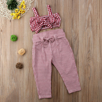 Pantalon taille haute + haut à carreaux