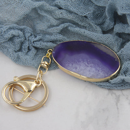 Natural Agate Stone Key Pendant – Gold Electroplated Charm | 7 Colors