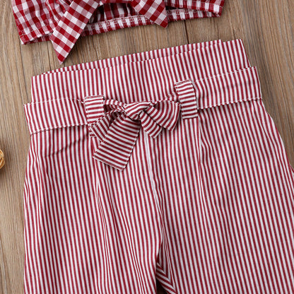 Pantalon taille haute + haut à carreaux