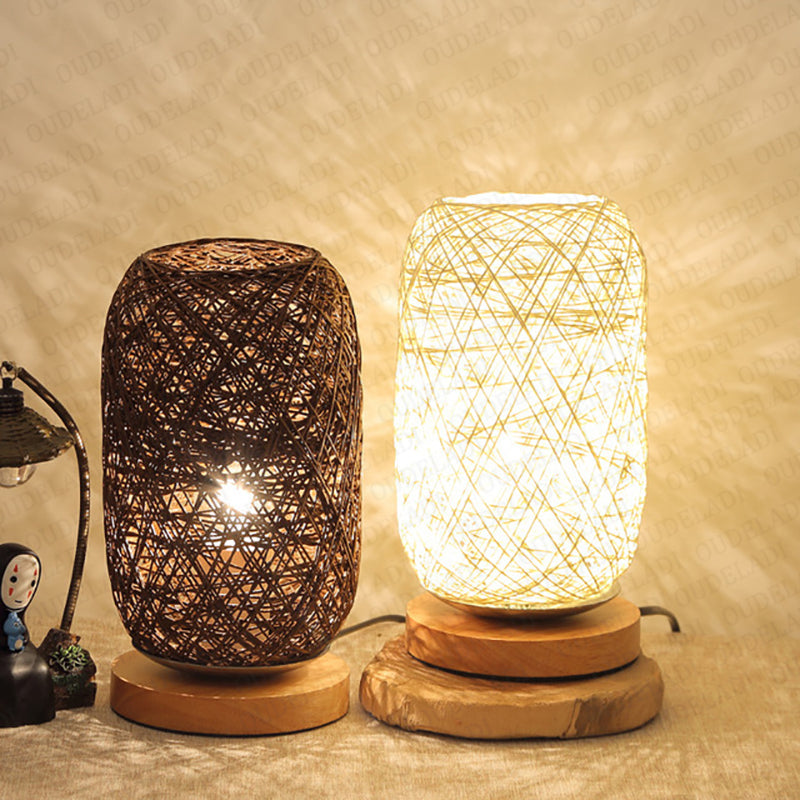 Lampe de table tressée en bois massif rechargeable