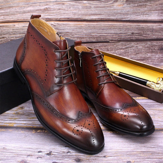 Bottes Martin en cuir à fermeture éclair latérale pour hommes