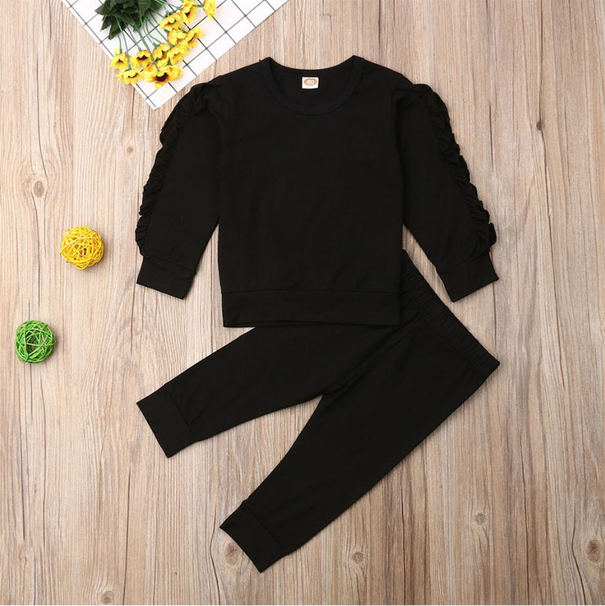 Bébé nouveau-né garçons filles à volants pull uni à manches longues sweat-shirt hauts pantalon nourrisson enfants 2 pièces tenues ensemble de vêtements d'automne