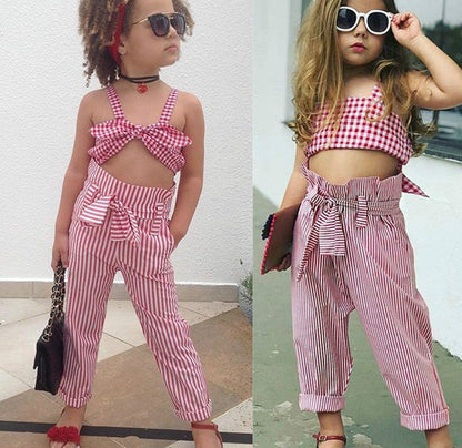 Pantalon taille haute + haut à carreaux
