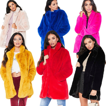 Women's Faux Fur Coat – Long Sleeve Warm Thick Jacket