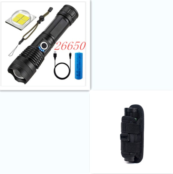 Lampe de poche puissante, rechargeable, zoom avec affichage de la puissance, ultra lumineuse et portable pour l'extérieur