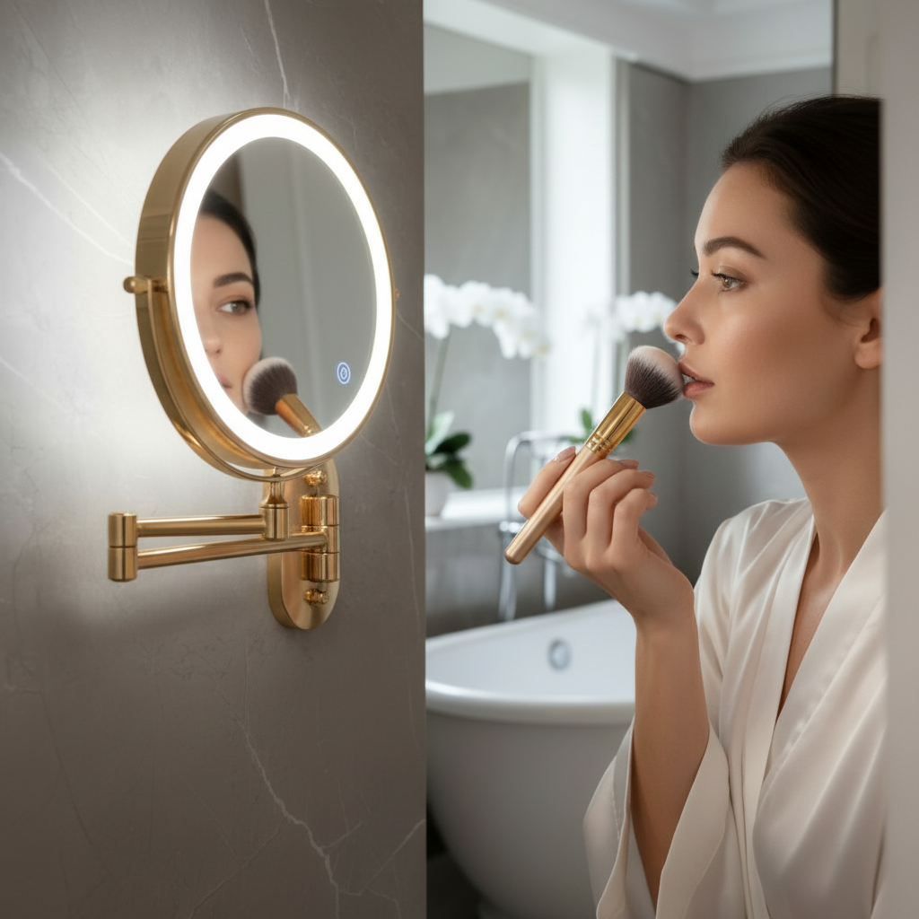 Rechargeable LED Makeup Mirror 10X Magnifying Wall Mount Gold
