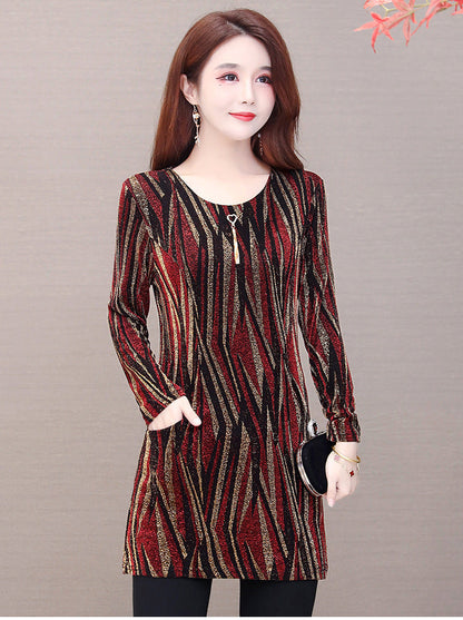 Lurex Mid-length Bottoming Shirt Plus Velvet Thick Plus Size Top