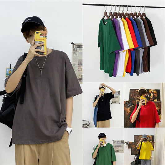Hong Kong Style Men’s Solid T-Shirt – Loose Mid-Sleeve | S–5XL