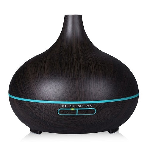 Wood Grain Aromatherapy Humidifier – 550ml Remote Control LED Diffuser
