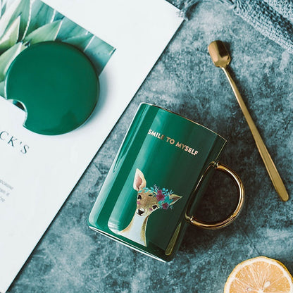 Creative mug with gold painted animal ceramic mug
