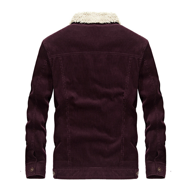 Stand collar corduroy men's loose large size jacket plus velvet thick coat