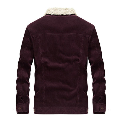 Stand collar corduroy men's loose large size jacket plus velvet thick coat
