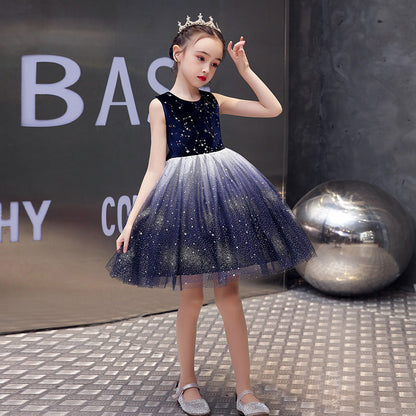 Girls summer starry sky yarn dress