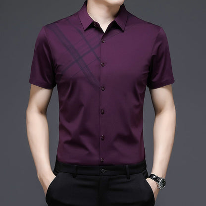 Woodpecker Silk Short Sleeve Shirt Men''s Middle Age
