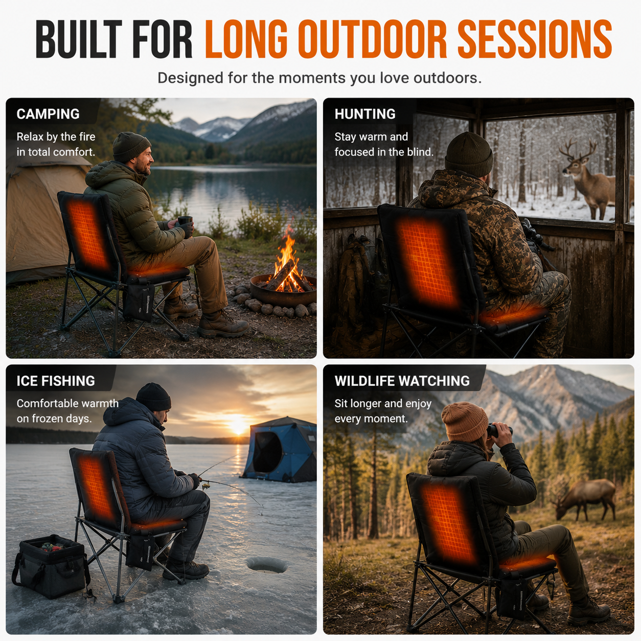 LITEGUEST Heated Outdoor Seat Cushion with Backrest – Warm for Camping