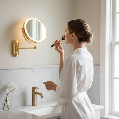 Rechargeable LED Makeup Mirror 10X Magnifying Wall Mount Gold
