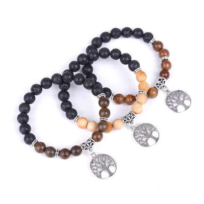 Bracelet Arbre de Vie Pendentif Cadre de Porte Bois Noir Fait Main Perlé