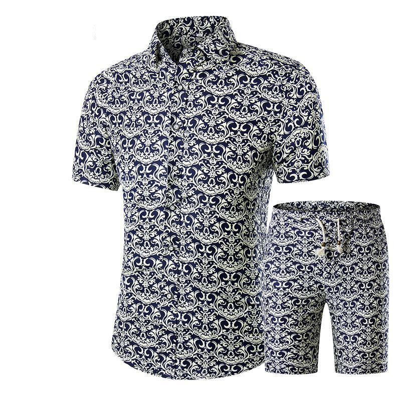 Nouvel ensemble d'été pour homme, chemise à manches courtes et short, imprimé floral