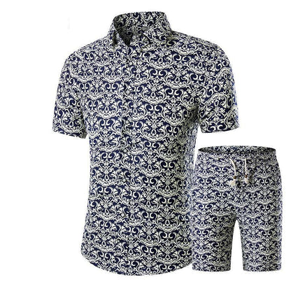 Nouvel ensemble d'été pour homme, chemise à manches courtes et short, imprimé floral